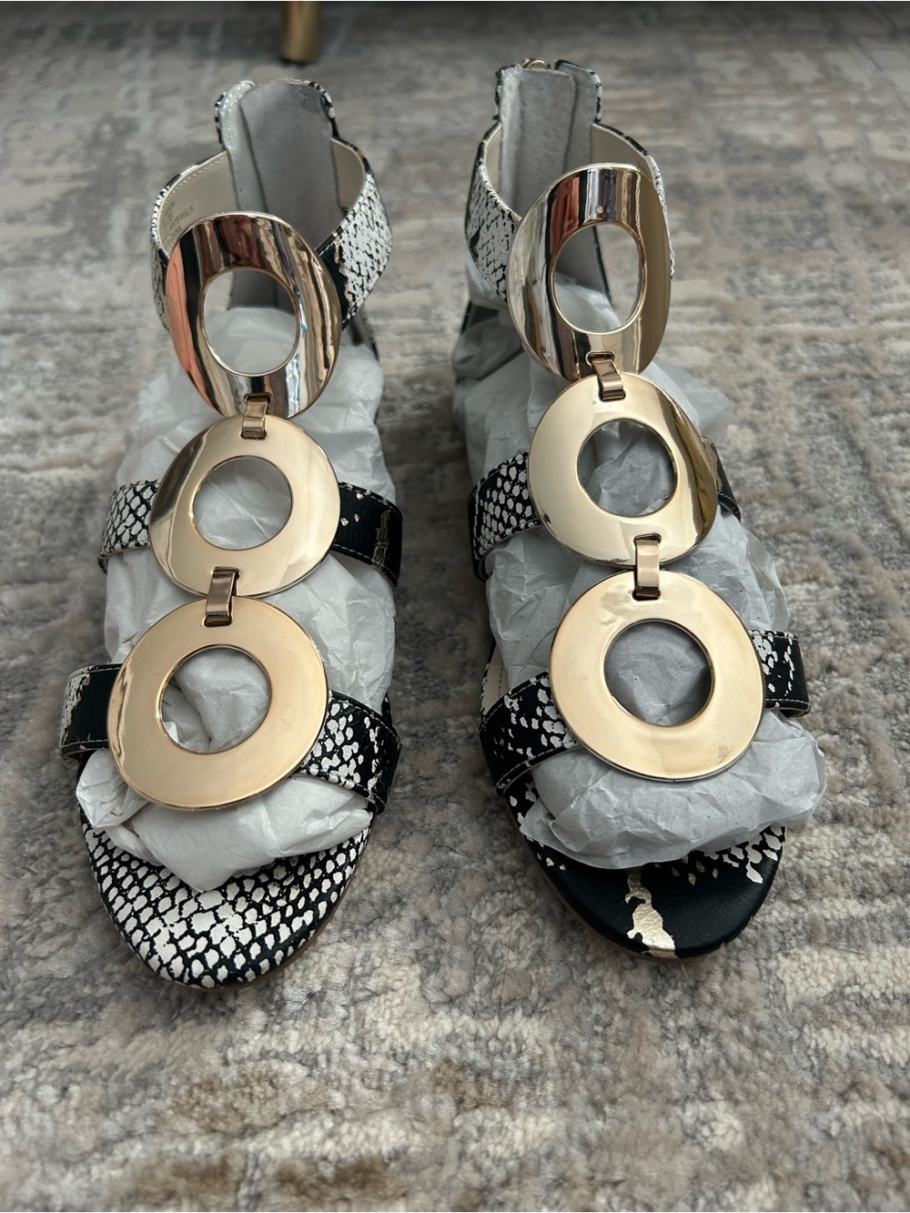BCBGeneration Faroh Snake Print Flat Sandals Size 6